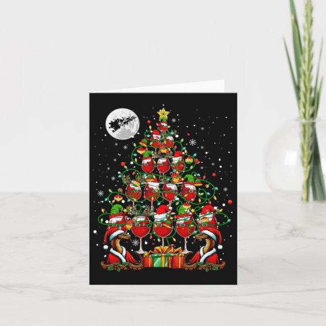 Santa Snakes And Wine Gles Christmas Tree Drinker  Card (Front)
