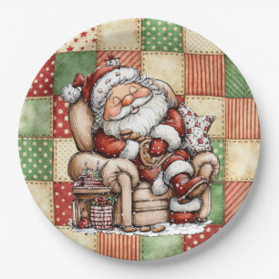 Santa Snoozing On Christmas Eve Paper Plate