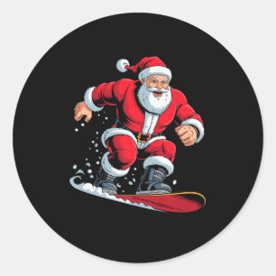 Santa Snowboarding Lover Funny Holiday Christmas X Classic Round Sticker