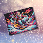 Santa snowboarding Psychedelic colours Holiday Postcard<br><div class="desc">This is an AI generated design.  I wanted a simple design of Santa riding on a snowboard with Psychedelic colours. It does not look like Santa is anywhere except riding on the colour.</div>