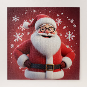 Santa Snowflake Holiday Scene For Cosy Family Fun Jigsaw Puzzle