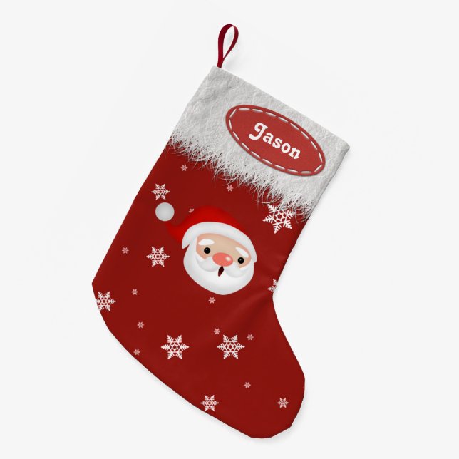 Santa Snowflakes and White Fur Christmas Stockings (Front (Hanging))