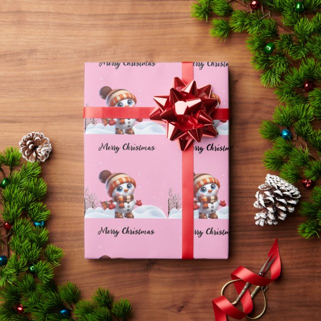 Santa & snowflakes on a pink background Christmas Wrapping Paper (Holiday Gift)