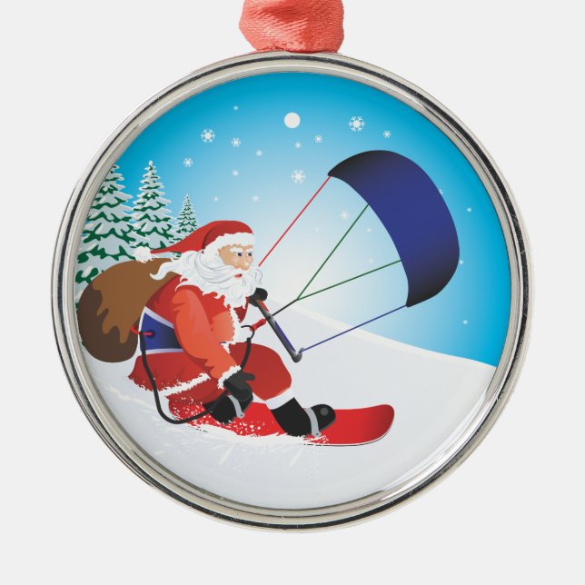 Santa Snowkite Snowboard Premium Ornament (Front)