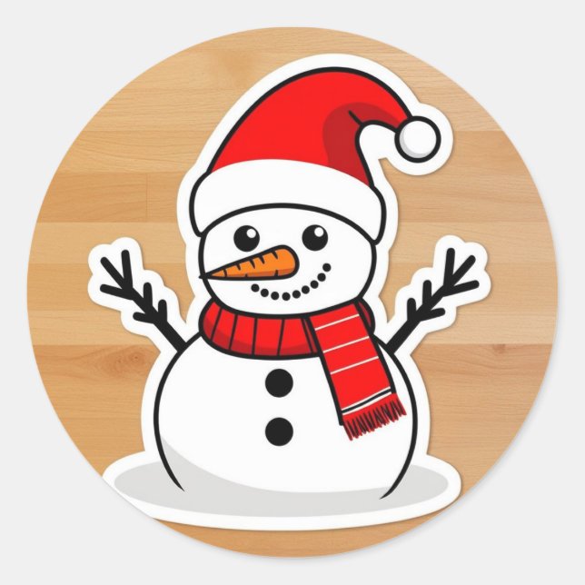 Santa snowman adorable classic round sticker (Front)