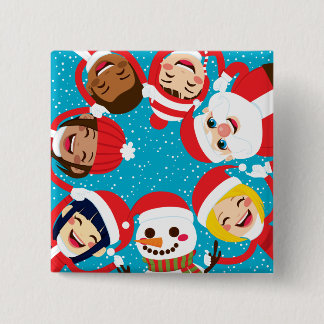 Santa Snowman And Children Holding Hands 15 Cm Square Badge