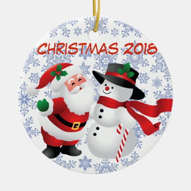 Santa/snowman Ceramic Tree Decoration (Front)