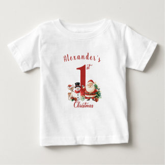 Santa, snowman, deer Baby's First Christmas Baby T-Shirt