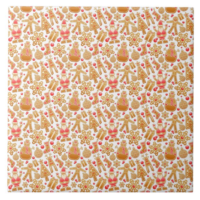 Santa & Snowman Gingerbread Christmas Cookies Tile (Front)