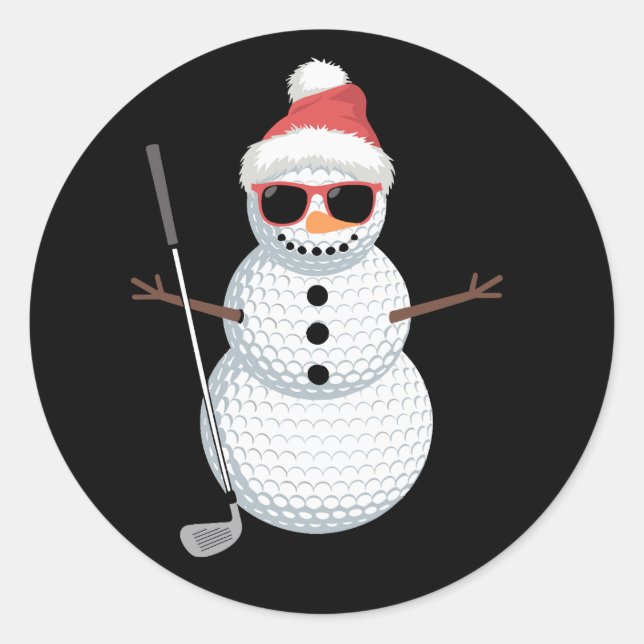 Santa Snowman Golf Ball Christmas Golfer Gift  Classic Round Sticker (Front)