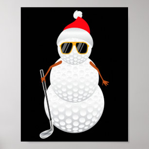 Santa Snowman Golf Ball Christmas Golfer Gift Poster