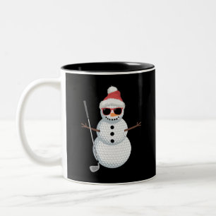 Santa Snowman Golf Ball Christmas Golfer Gift Two-Tone Coffee Mug