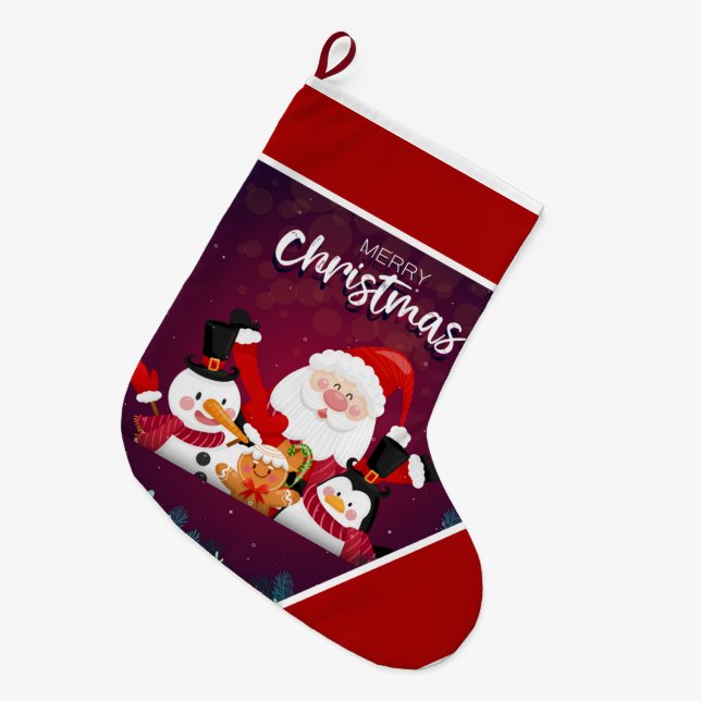  Santa ,Snowman  penguin  large christmas stocking (Front (Hanging))
