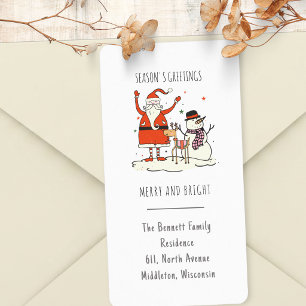 Santa Snowman Reindeer Christmas Merry And Bright  Label