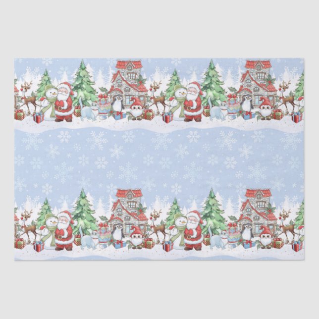 Santa Snowman Reindeer Christmas  Tissue Paper (Front)
