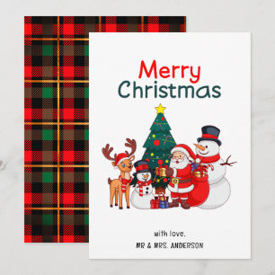 Santa, Snowman & Reindeer Festive Merry Christmas  Holiday Card