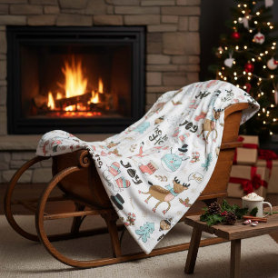 Santa, Snowman, Reindeer Pattern ID559 Fleece Blanket