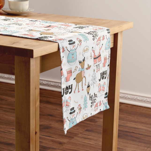 Santa, Snowman, Reindeer Pattern ID559 Short Table Runner (In Situ)