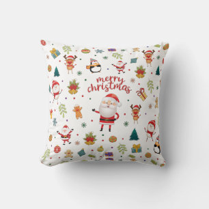 Santa, Snowman, Reindeer Pattern Merry Christmas  Cushion
