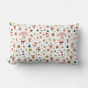 Santa, Snowman, Reindeer Pattern Merry Christmas Lumbar Cushion