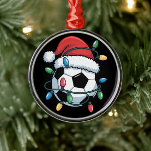 Santa Soccer Ball Sports Christmas Soccer Player Metal Tree Decoration