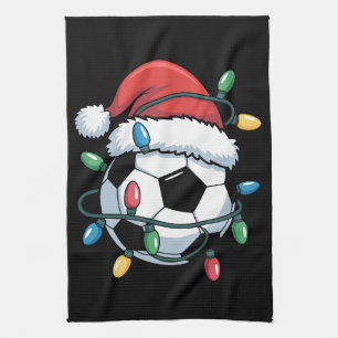 Santa Soccer Ball Sports Christmas Soccer Player Tea Towel