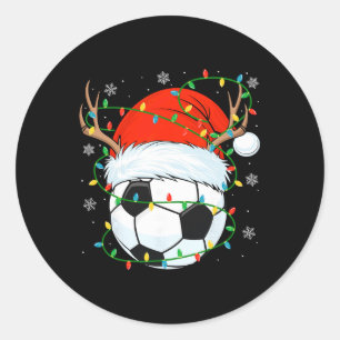 Santa Soccer Byll Xmas Lights Christmas Soccer Pla Classic Round Sticker