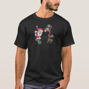 Santa Soccer Funny Christmas with Elf and Reindeer T-Shirt
