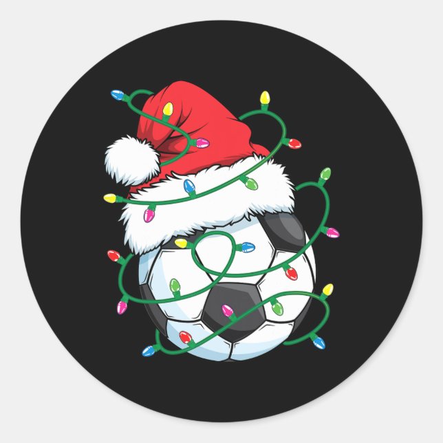 Santa Soccer Sports Ball Men Boys Christmas Xmas L Classic Round Sticker (Front)