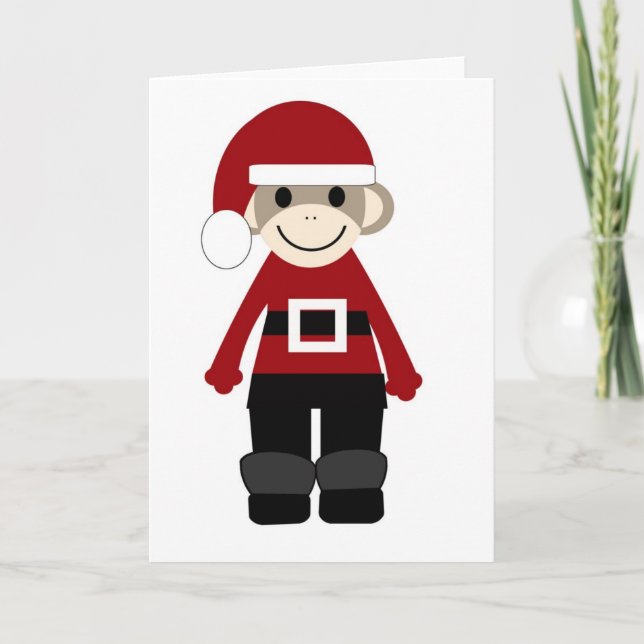 Santa Sock Monkey Holiday Card (Front)
