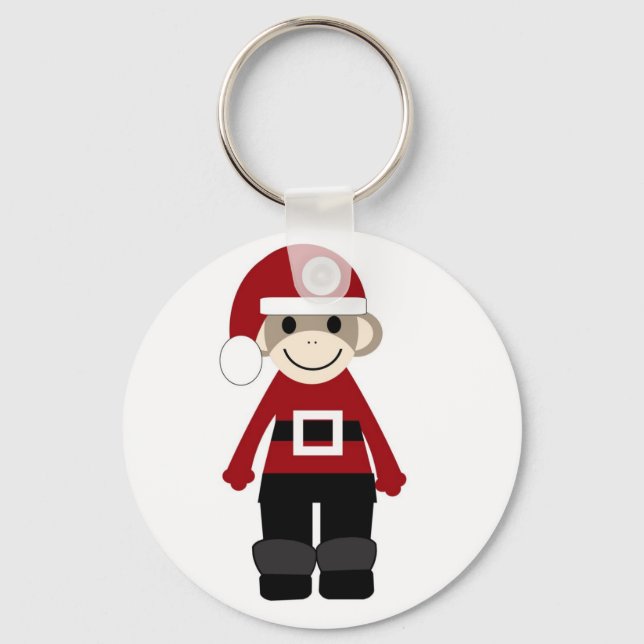Santa Sock Monkey Key Ring (Front)
