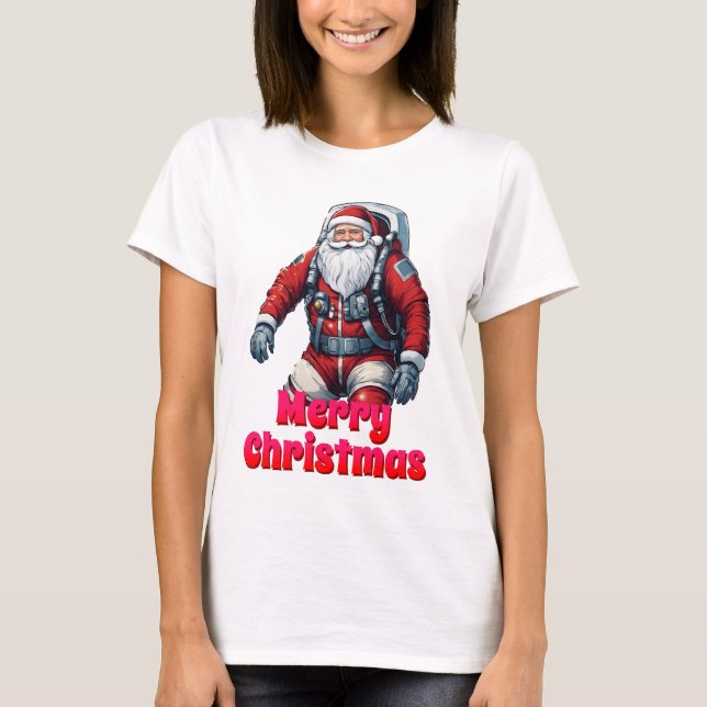 Santa Space Astro Christmas Aerospace Flying T-Shirt (Front)