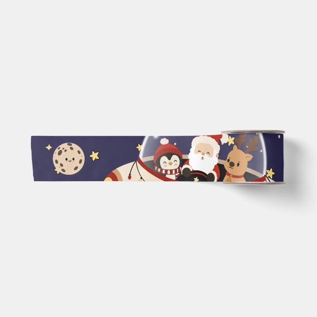 Santa Spaceship Christmas Satin Ribbon (Front)