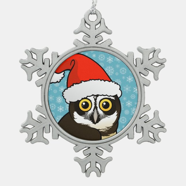 Santa Spectacled Owl Snowflake Pewter Christmas Ornament (Front)