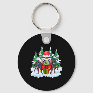 Santa Spider Holding A Present Box Funny Christmas Key Ring