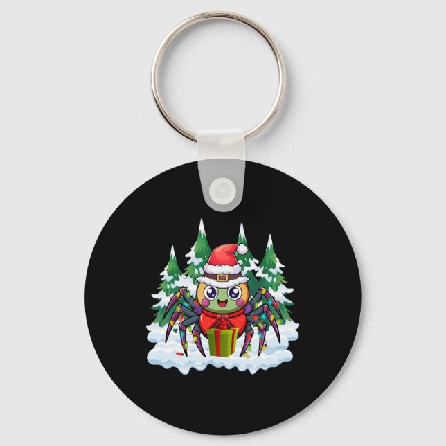 Santa Spider Holding A Present Box Funny Christmas Key Ring (Front)