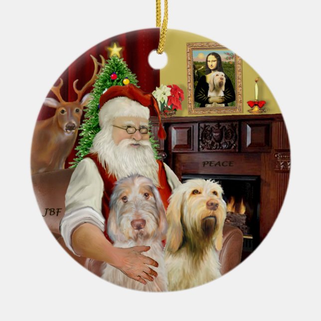 Santa - Spinone Italiano (TWO) Ceramic Tree Decoration (Front)