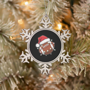 Santa Sports Christmas American Football Lover Snowflake Pewter Christmas Ornament