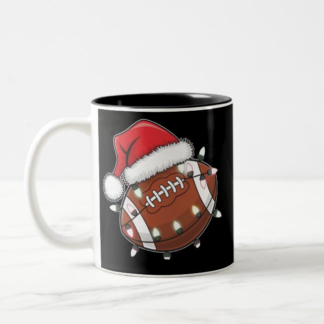 Santa Sports Christmas American Football Lover Two-Tone Coffee Mug (Left)