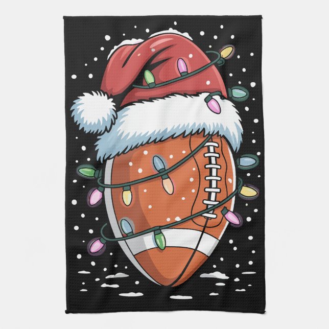 Santa Sports Christmas American Football Player  Tea Towel (Vertical)