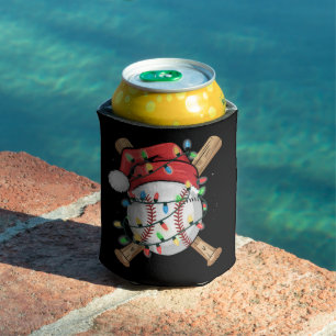 Santa Sports Christmas Baseball Player  Can Cooler