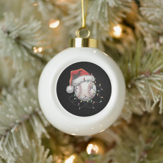 Santa Sports Christmas Baseball Player Ceramic Ball Christmas Ornament (Tree)