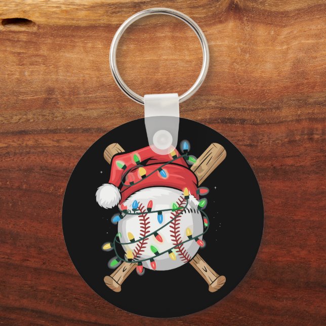 Santa Sports Christmas Baseball Player  Key Ring (Front)