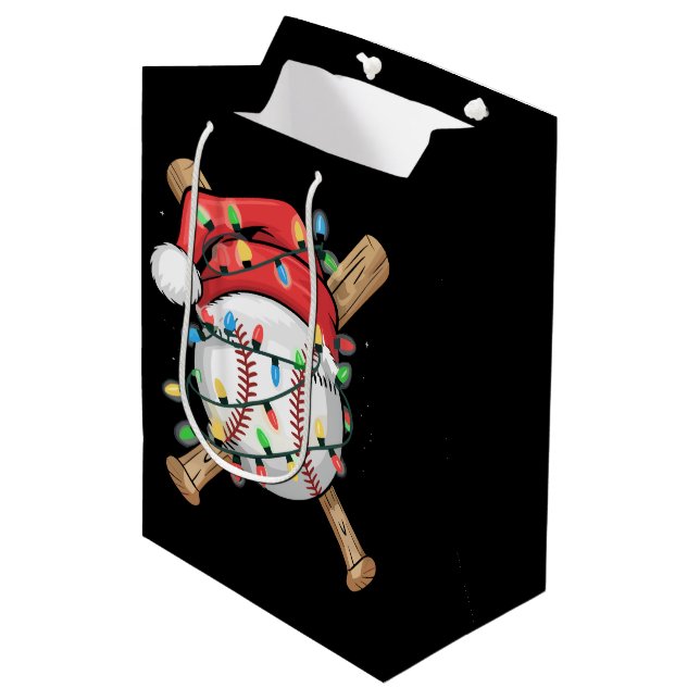 Santa Sports Christmas Baseball Player  Medium Gift Bag (Front Angled)