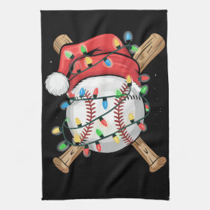 Santa Sports Christmas Baseball Player Tea Towel