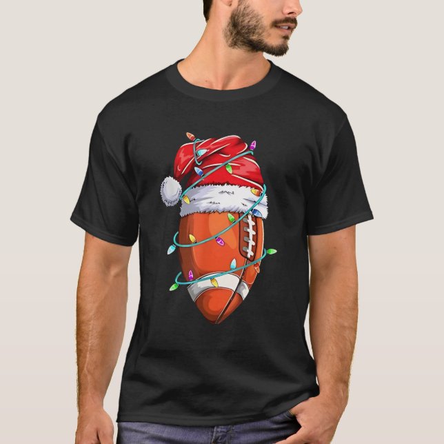 Santa Sports Christmas Football Player T-Shirt (Front)