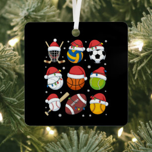 Santa Sports Christmas Sport Ball Player Lover Metal Tree Decoration
