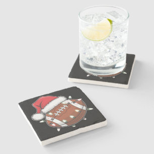Santa Sports Men Boys Christmas Football Player  Stone Coaster