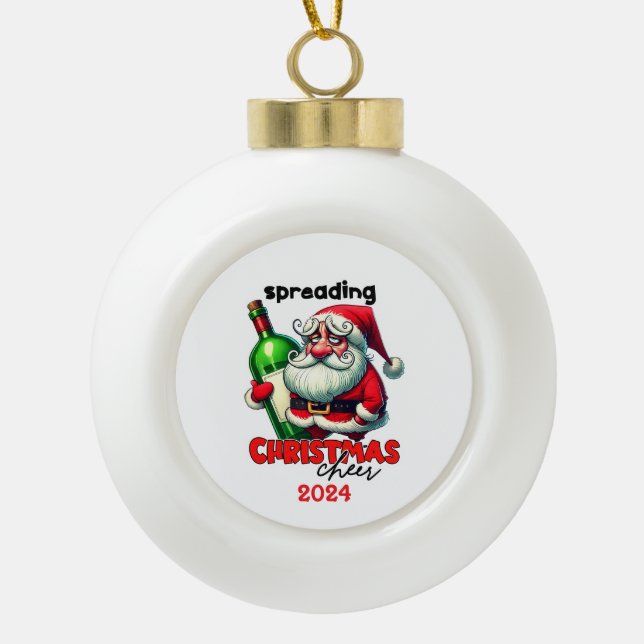 Santa Spreading Christmas Cheer Ceramic Ball Christmas Ornament (Front)