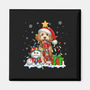 Santa Sproodle With Elf Cat Christmas Lights Owner Magnet